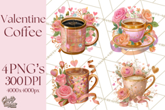 Pink Gold Valentine Clipart PNG, Sweetheart Coffee Cup Product Image 1
