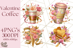 Pink Gold Valentine Clipart PNG, Sweetheart Coffee Cup Product Image 1