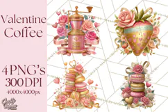 Pink Gold Valentine Clipart PNG, Sweetheart Coffee Cup Product Image 1