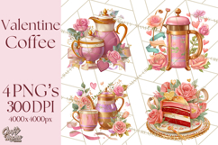 Pink Gold Valentine Clipart PNG, Sweetheart Coffee Cup Product Image 1