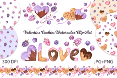 Valentine Cookies Watercolor Clipart and Patterns Product Image 1
