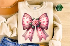Valentines Coquette Bow PNG, Valentine&#039;s Day Bow PNG, Hearts Product Image 1