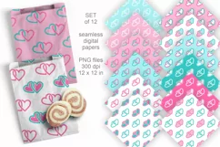 Valentine Couple of Hearts Seamless Digital Paper Set of 12