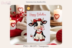 Valentine Cow Faux yarn Bundle PNG, Cute Romance Cow Clipart Product Image 3