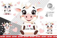 Valentine Cow Cartoon Clipart Product Image 1