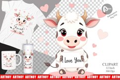 Valentine Cow Cartoon Clipart Product Image 1