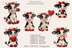 Valentine Cow Faux yarn Bundle PNG, Cute Romance Cow Clipart Product Image 5