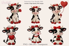 Valentine Cow Faux yarn Bundle PNG, Cute Romance Cow Clipart Product Image 6