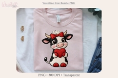 Valentine Cow Faux yarn Bundle PNG, Cute Romance Cow Clipart Product Image 2