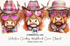 Valentine Cowboy Highland Cows Clipart, 4 Animal sublimation Product Image 1