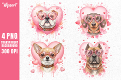 Valentine Cute Dog Faces with Pink Hearts PNG