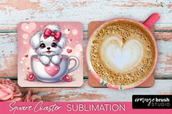 Valentine Cute Dog Square Coaster Sublimation Design