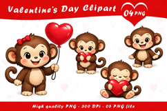 Valentines Monkey Clipart PNG Product Image 1