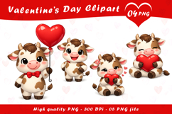 Valentines Cow Clipart PNG Product Image 1
