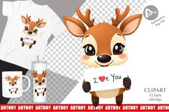 Valentine Deer Cartoon Clipart Product Image 1