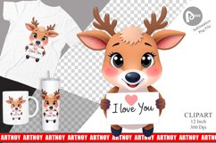 Valentine Deer Cartoon Clipart Product Image 1