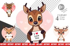 Valentine Deer Cartoon Clipart Product Image 1