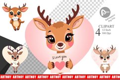 Valentine Deer Cartoon Clipart Product Image 1