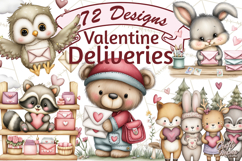 Woodland Critter Valentine Clipart, Forest Animal Post Png Product Image 1