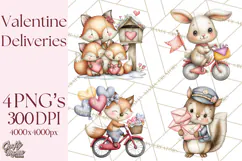Woodland Critter Valentine Clipart, Forest Animal Post Png Product Image 1
