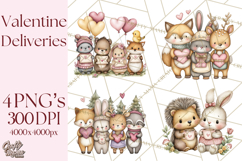 Woodland Critter Valentine Clipart, Forest Animal Post Png Product Image 1