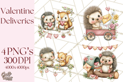 Woodland Critter Valentine Clipart, Forest Animal Post Png Product Image 1