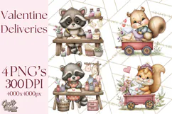 Woodland Critter Valentine Clipart, Forest Animal Post Png Product Image 1