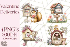 Woodland Critter Valentine Clipart, Forest Animal Post Png Product Image 1