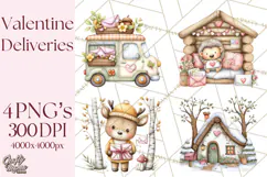 Woodland Critter Valentine Clipart, Forest Animal Post Png Product Image 1