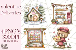 Woodland Critter Valentine Clipart, Forest Animal Post Png Product Image 1
