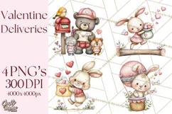 Woodland Critter Valentine Clipart, Forest Animal Post Png Product Image 1