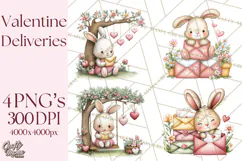 Woodland Critter Valentine Clipart, Forest Animal Post Png Product Image 1