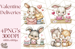 Woodland Critter Valentine Clipart, Forest Animal Post Png Product Image 1