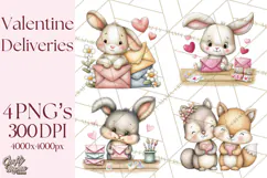 Woodland Critter Valentine Clipart, Forest Animal Post Png Product Image 1