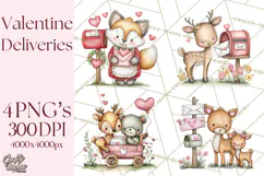 Woodland Critter Valentine Clipart, Forest Animal Post Png Product Image 1