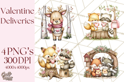 Woodland Critter Valentine Clipart, Forest Animal Post Png Product Image 1