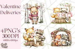 Woodland Critter Valentine Clipart, Forest Animal Post Png Product Image 1