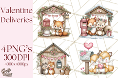 Woodland Critter Valentine Clipart, Forest Animal Post Png Product Image 1