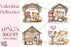 Woodland Critter Valentine Clipart, Forest Animal Post Png Product Image 1