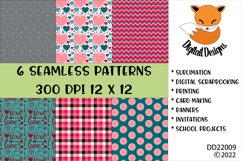 Six PNG 300 DPI 12 x 12 seamless patterns for Valentine's Day and Spring. Featuring chevrons, polkadots, plaid, heart patterns and more.