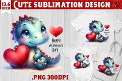 Cute Dino sublimation | Dinosaur clipart | Valentine&#039;s Day Product Image 1