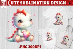 Cute Dino sublimation | Dinosaur clipart | Valentine&#039;s Day Product Image 1