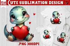 Cute Dino sublimation | Dinosaur clipart | Valentine&#039;s Day Product Image 1