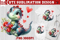 Cute Dino sublimation | Dinosaur clipart | Valentine&#039;s Day Product Image 1