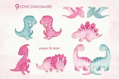 Valentines Dinosaurs Watercolor Clipart, Love Dino PNG Product Image 2