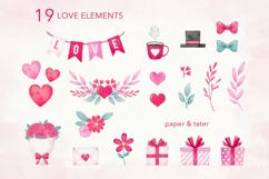 Valentines Dinosaurs Watercolor Clipart, Love Dino PNG Product Image 5