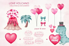 Valentines Dinosaurs Watercolor Clipart, Love Dino PNG Product Image 3