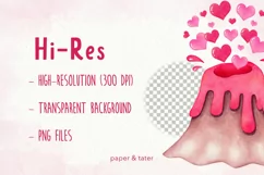 Valentines Dinosaurs Watercolor Clipart, Love Dino PNG Product Image 4