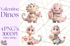 Valentine Dinosaur Clipart PNG Cute Dino Valentine Printable Product Image 1