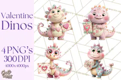 Valentine Dinosaur Clipart PNG Cute Dino Valentine Printable Product Image 1